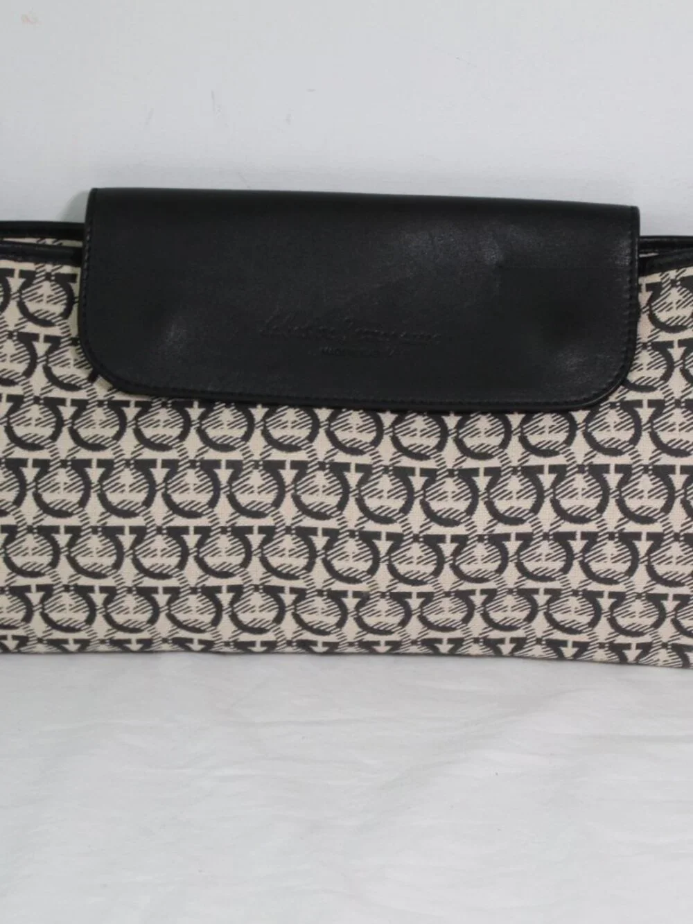 Salvatore Ferragamo Gancini Canvas Leather Flap Clutch Handbag Pouch